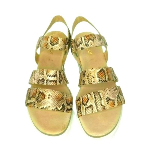 Gabor Snakeskin Tan Cross Strap Leather Open Platform Toe Sandals Size 7.5 - Picture 1 of 11